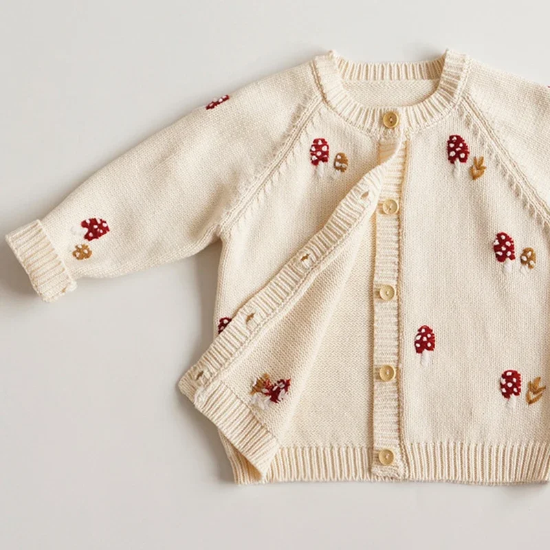 Autumn Baby Sweater Boys Girl Sweaters Cardigans Embroidery Mushroom Toddler Long Sleeves Knitwear Jackets Kid Knit Clothes Tops