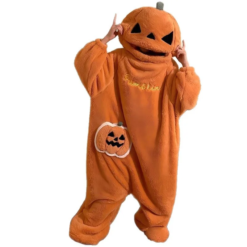 Hot Funny Cute Halloween Pumpkin Onesie Pajamas, Plush Hooded Pajamas for Men Women, Autumn Winter Pajamas Sleepwear Loungewear