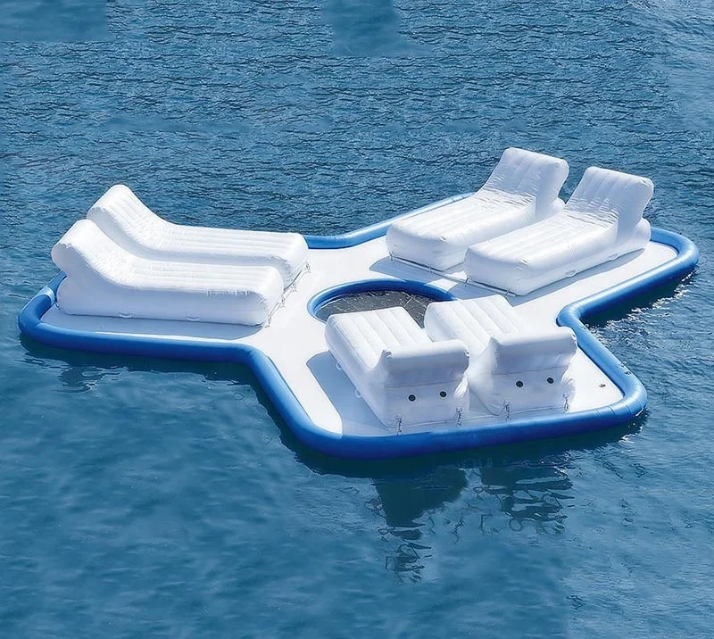 Float inflatable dock with deck chair water toys Inflatable water platform chaise lounge