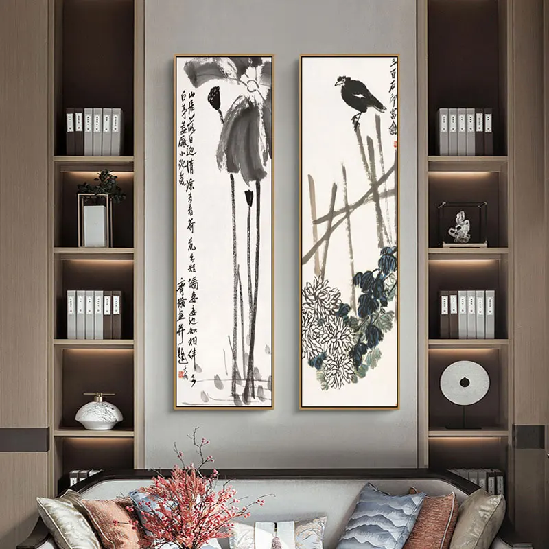 Zen Abstract Traditional Chinese Style Qi Baishi Wall Art Canvas Painting Poster Picture Print For Office Living Room