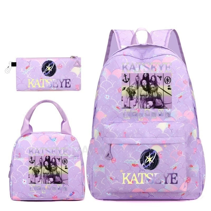 Hot Katseye Printed Backpack Sets Purple Teens Capacity Schoolbag With Shoulder Bag Travel Mochilas For Daily Use