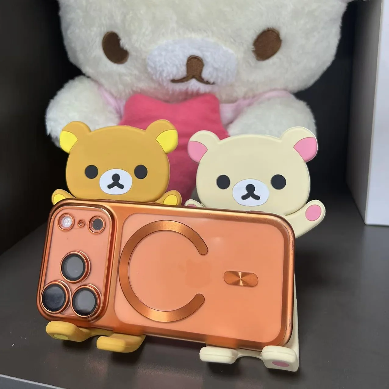 Silicone Bending Rilakkuma Desktop Phone Fixed Anti Slip Stand Binge-Watch Video Brushing Mobile Tool Decoration Support Bracket view 6