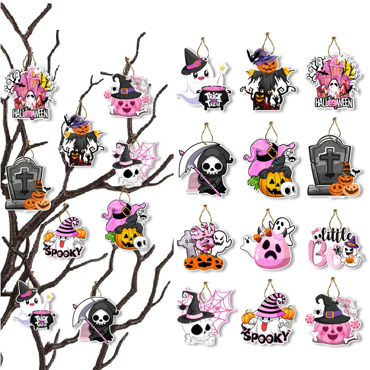 

New pink Halloween pendant decor hangtag cute and funny party decoration gift tag listing halloween decorations for home