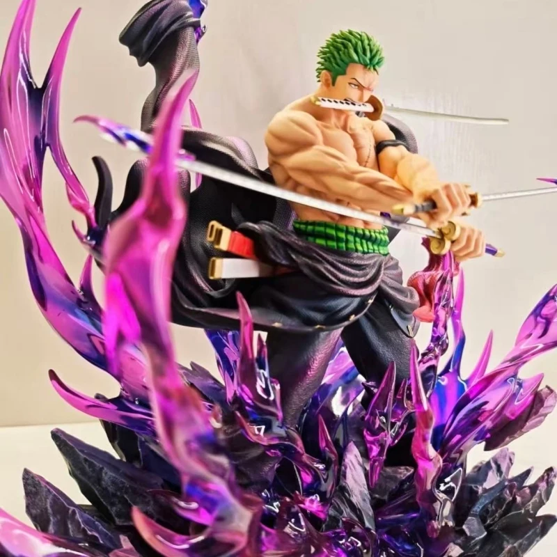 새로운 원피스 34cm Jt 풀 페인팅 로로노아 조로 Gk 피규어 전투 장면 스태츄 인기 애니메이션 캐릭터 데스크탑 장식