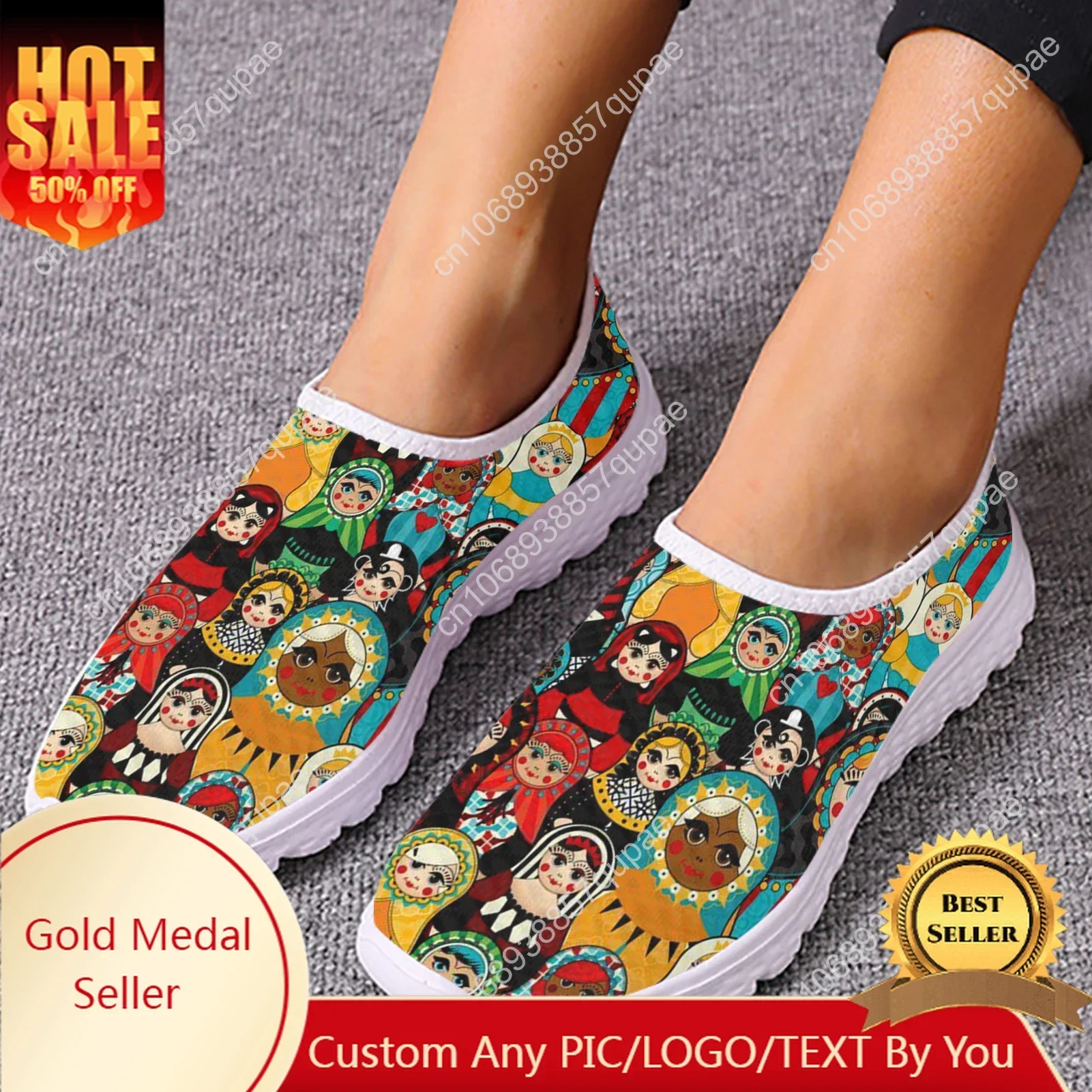 

Russian Matryoshka Print Mesh High Quality Sneakers Women Men Teenager Casual Fashion Custom Made Tennis Flat Couple Shoes
