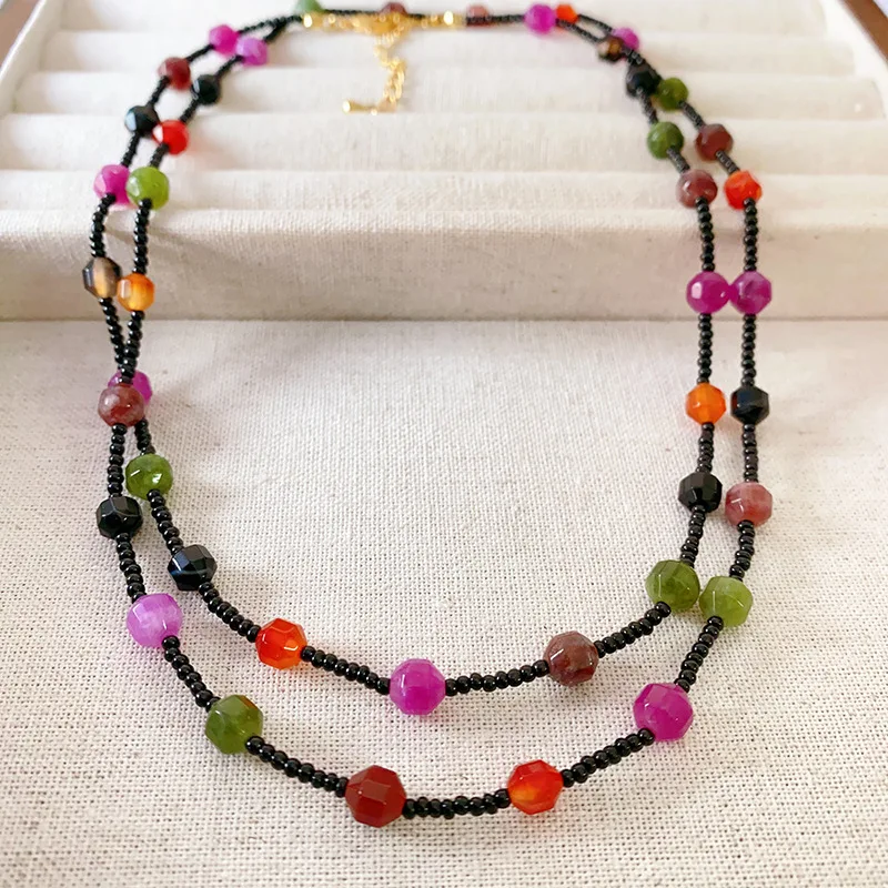 

2026 New Fashion Temperament Natural Stone Beaded Colorful High-end Long Necklace Bracelet Versatile Clavicle Chain for Women