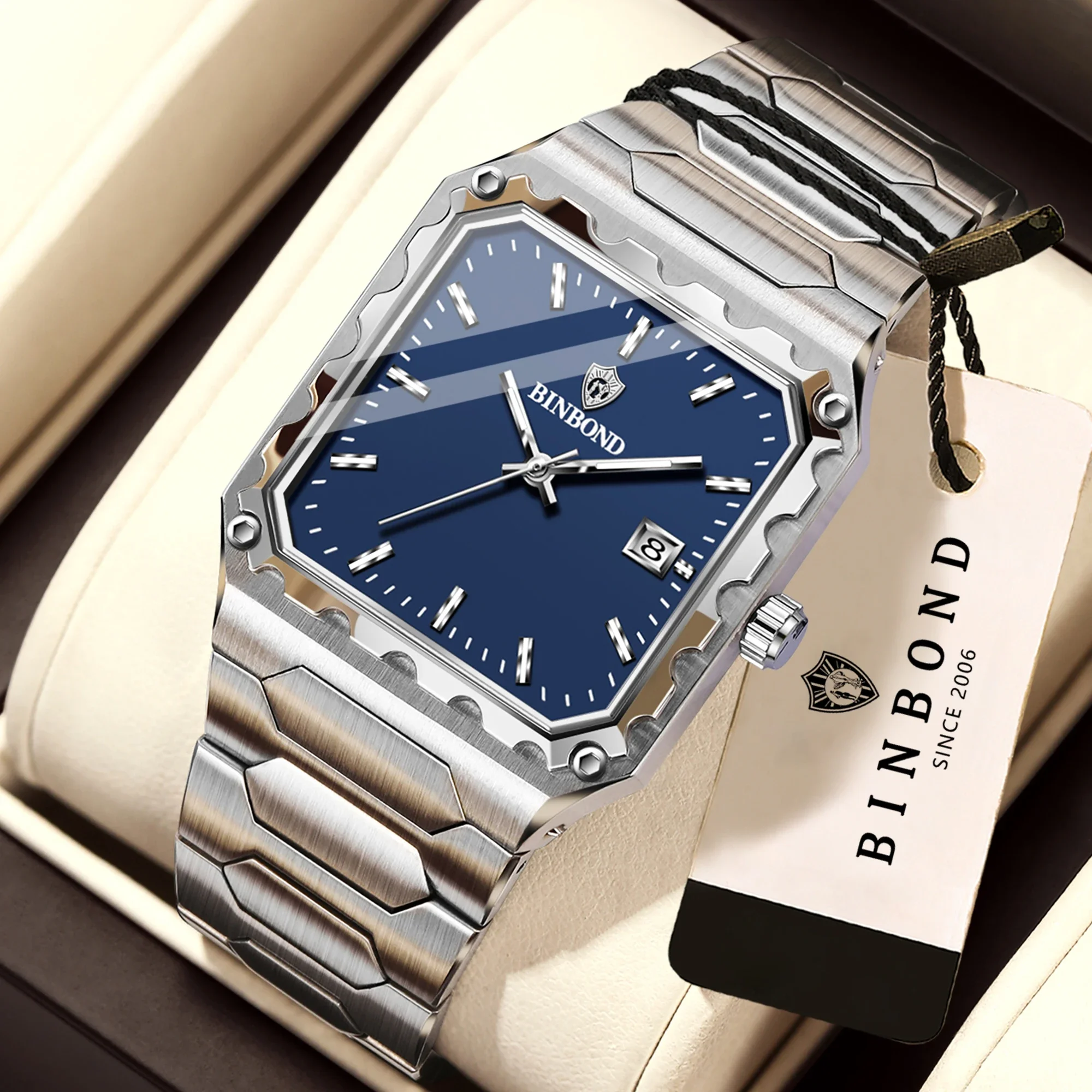 BINBOND B2517 Fashion Men Business Watch Leisure Quartz Stainless Steel Buckle Watches Waterproof Luminous Calendar Men's Watche