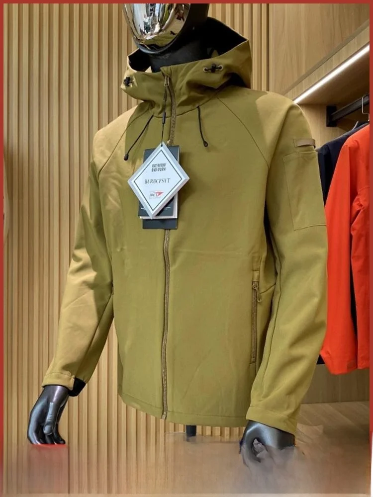 

High-End Men's Outdoor Windproof Fce-Lined Soft ell Jaet Autumn Winter Waterproof Hiking Coat Stand Fit Youth Faion