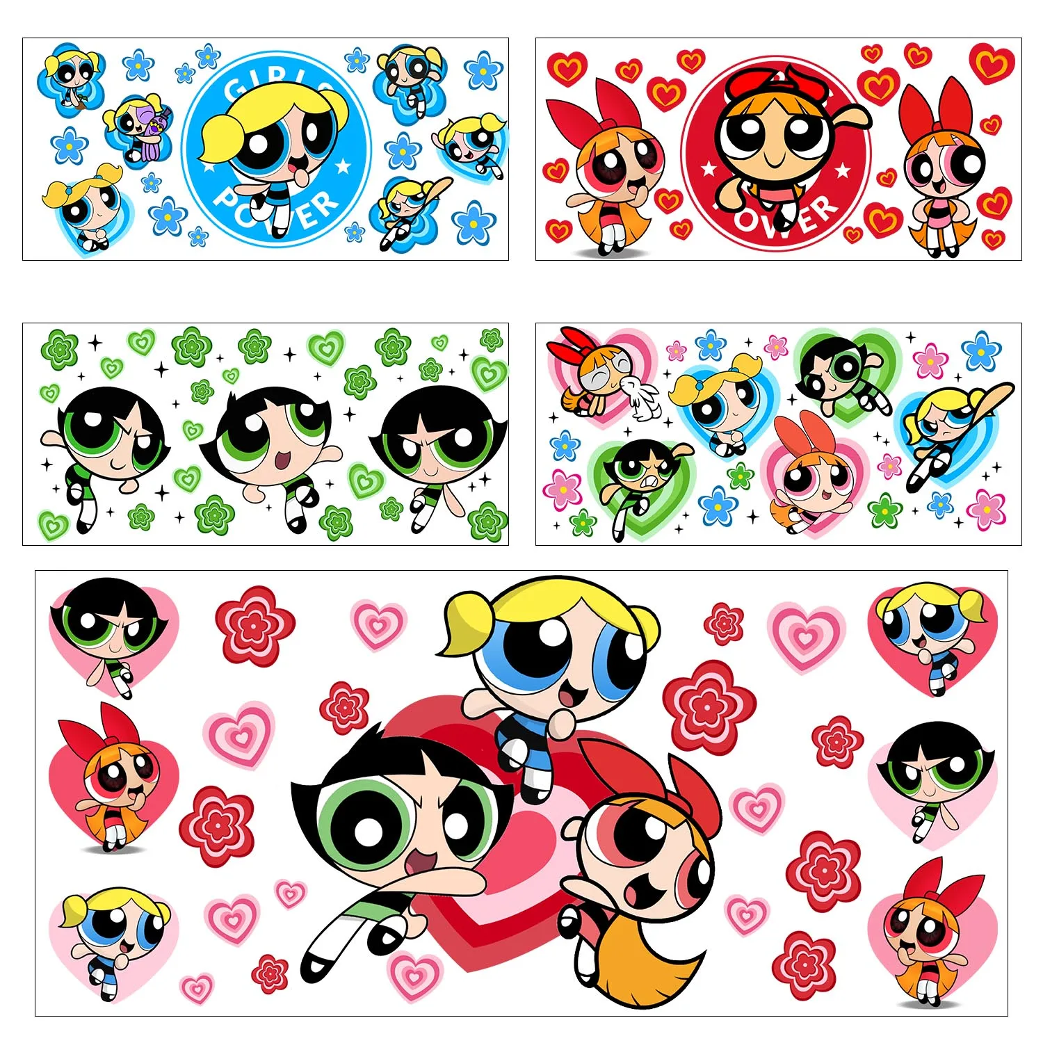 

1pcs 5pcs Cute anime power girl series easy peel waterproof DIY Decals 3D transfers uvdtf stickers 16oz uv dtf cup wraps
