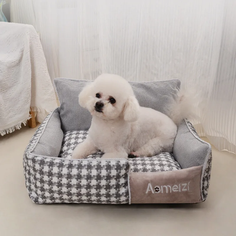 Dog Cat Bed Detachable Washable Pet Nest Plaid Removable Bed for Pets Medium Dog Supplies Sleeping Sofa Bed for Cats