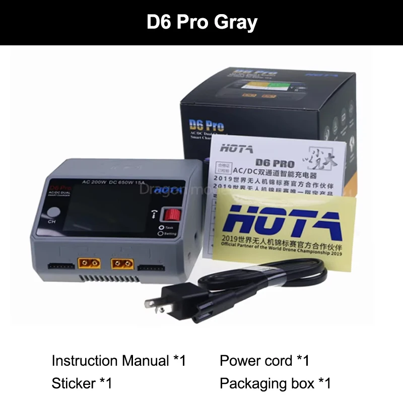 HOTA D6 Pro US/EU Dwukanałowa Inteligentna Ładowarka AC200W DC650W 15A do Akumulatorów Lipo/Nicd/NiMH/NiZn, Ładowarka do iPhone'a, do RC FPV