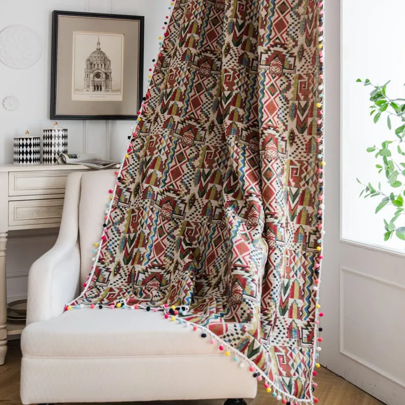 American Geometry Home Window Curtains Thick Tassels Drapes Curtains for Living Room Kitchen Valance Shading Decorate Curtains