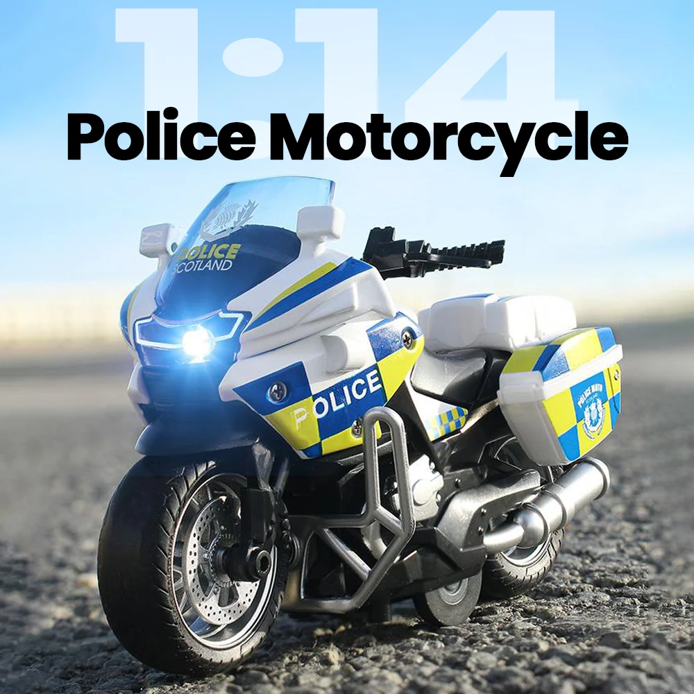 Alloy Motorcycle Model 1/14 Simulation Police Car Pull Back Activity with Light Music Locomotive Toys for Boys Children\'s Gift