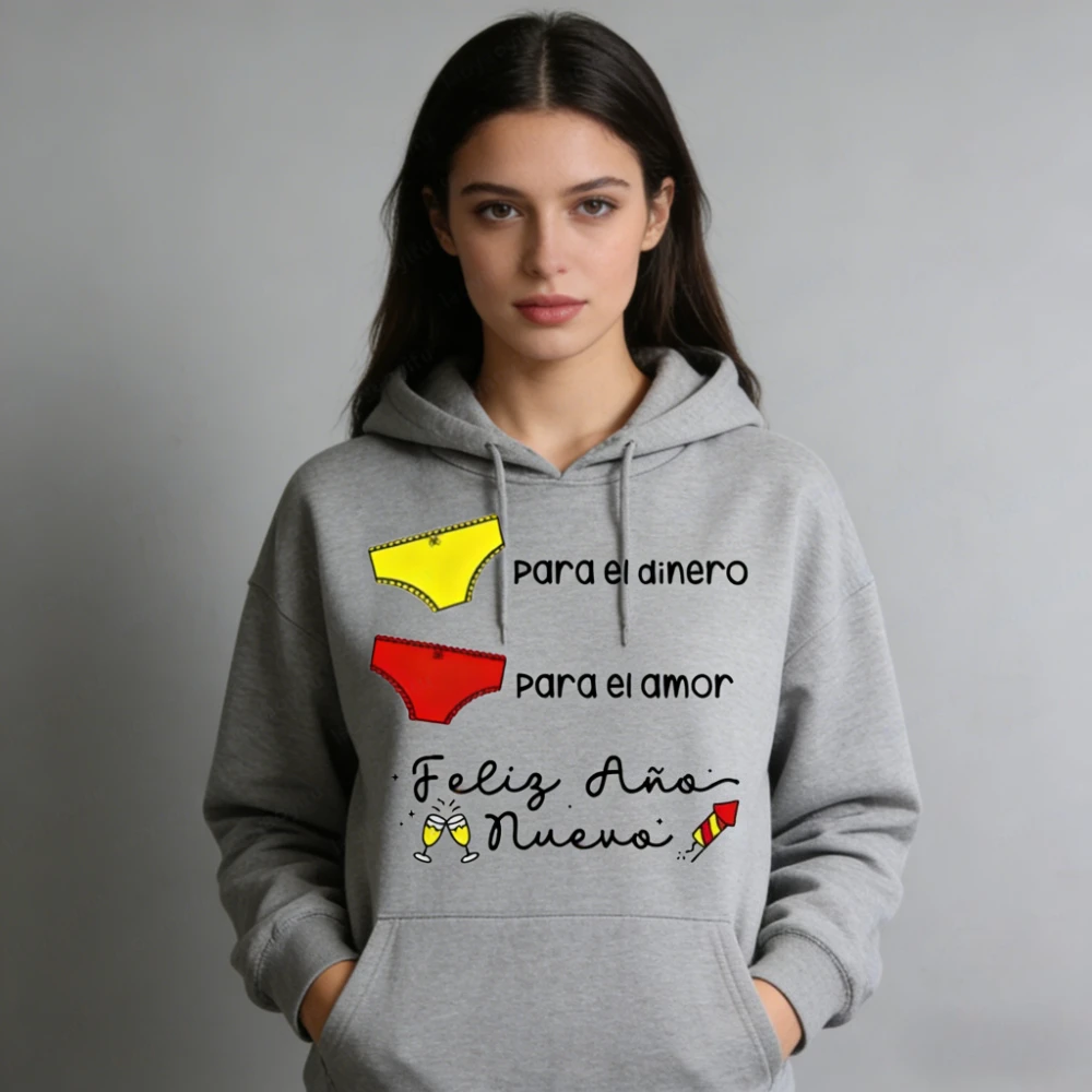 سنة جديدة سعيدة 2026 ملابس إسبانية مضحكة سنة جديدة سعيدة هوديس المرأة أحدث طراز عصري ملابس الشارع الشهير ملابس عطلة فريدة من نوعها #1