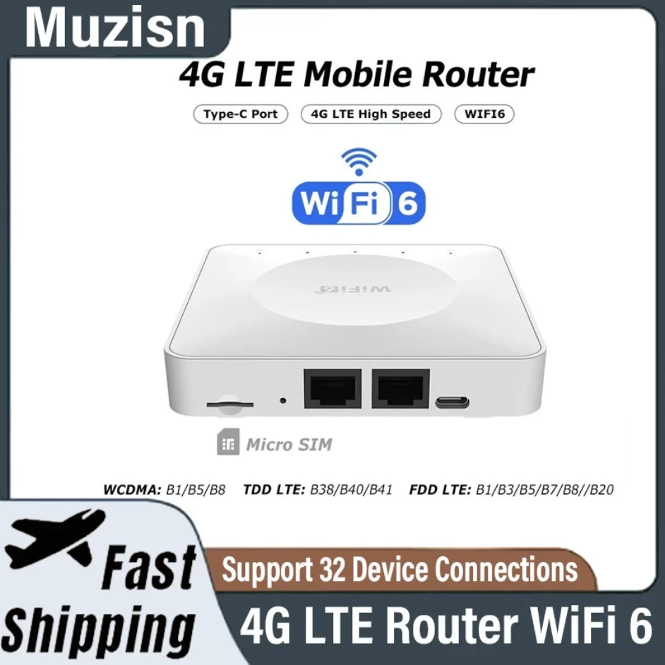 

4G LTE Router WiFi 6 SIM Card Modem for Asia Africa Europe Support 32 Device Connections Mobile Wireless Router Typc-C Interface
