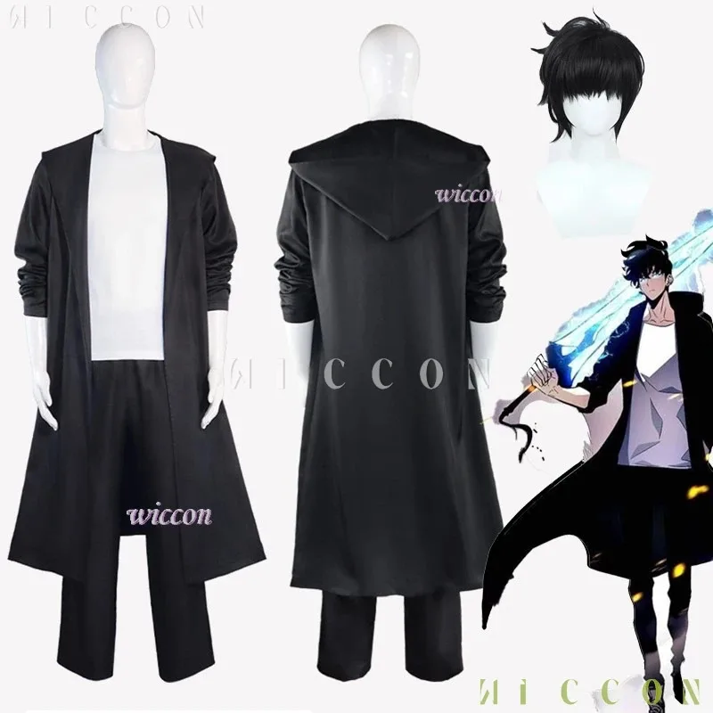 Solo Knight Killer Leveling Jin-woo Cos Sung Jinwoo Cosplay Costume Wig Shun Mizushino Trench Coat Halloween Anime Outfits;3,k8'