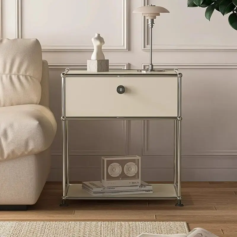 Stainless Steel Bedside Table Light Luxury Module Sideboards Creative Bedroom Storage Cabinet Minimalism Nightstands for Home