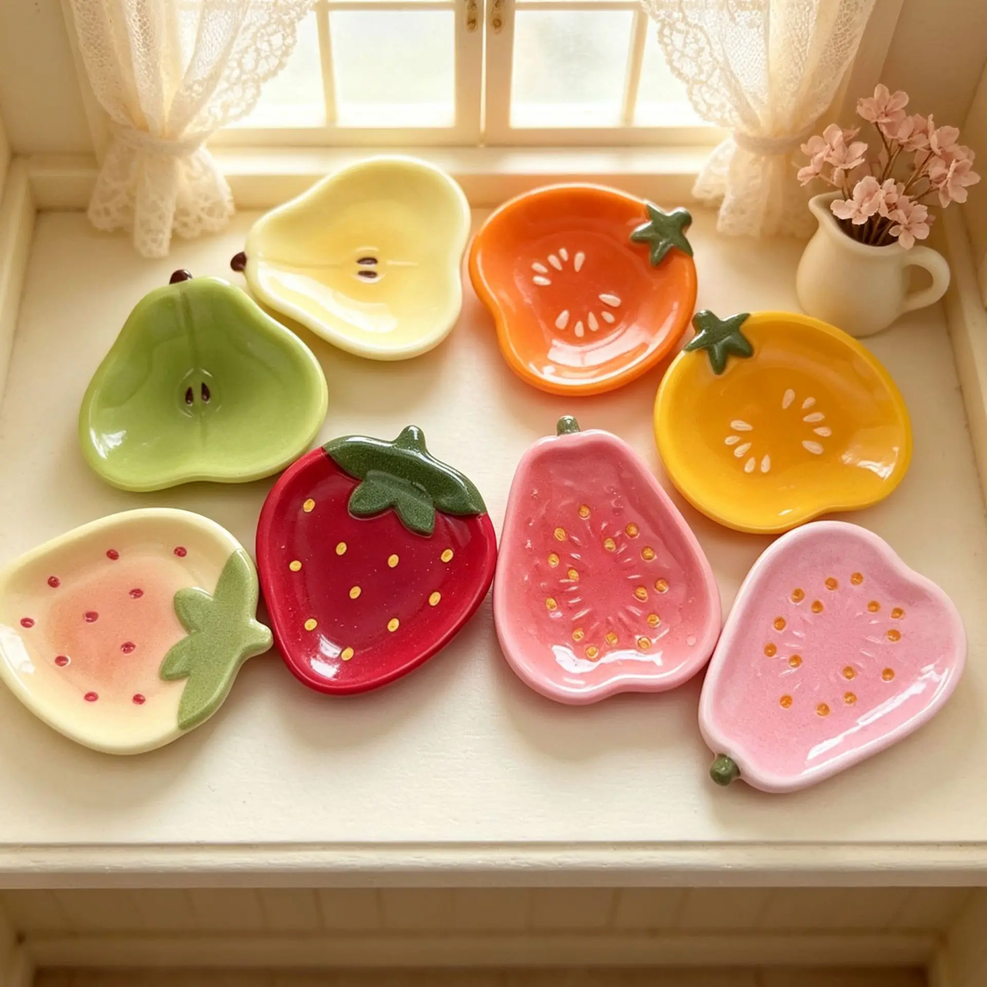 100pcs Cute Mini Fruit Plate Resin Accessories Scene Decoration DIY Jewelry Keychain Refrigerator Dollhouse Decor