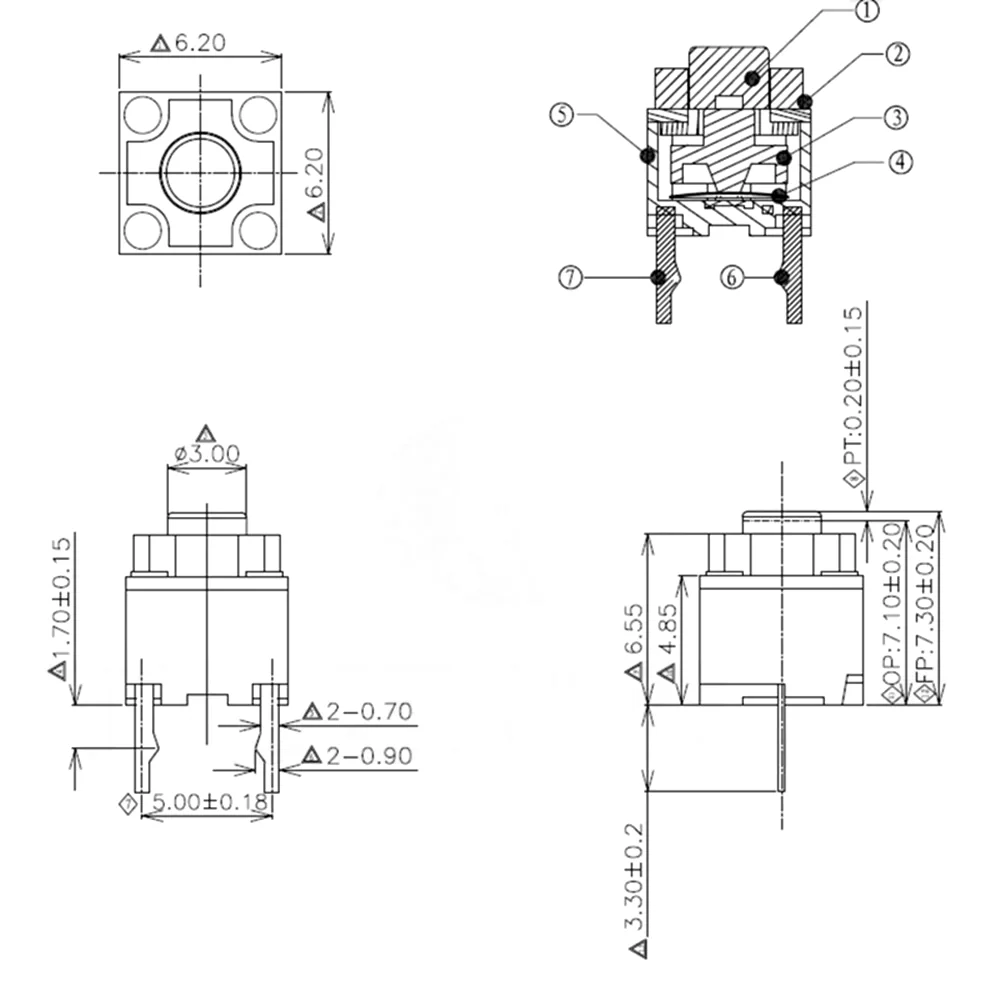 10db kailh MUTE gomb 6*6*7.3 Zajtalan Vasúti váltó Szikratávirát Egér vezetékes Egér gomb mikro Vasúti váltó 6X6X7.3MM