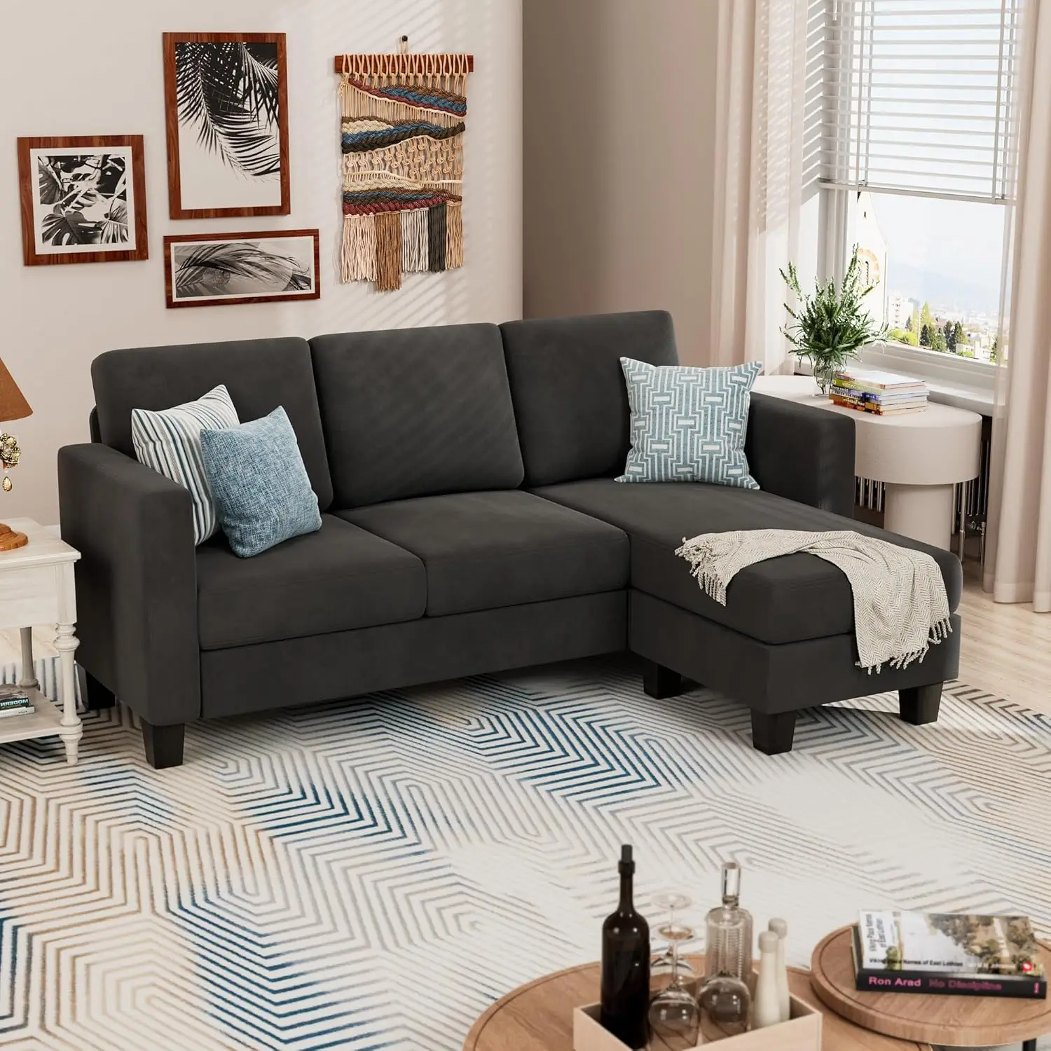 Yeshomy kursi lembut, dudukan sofa bentuk L dengan kain Linen Modern, hemat ruang untuk ruang tamu