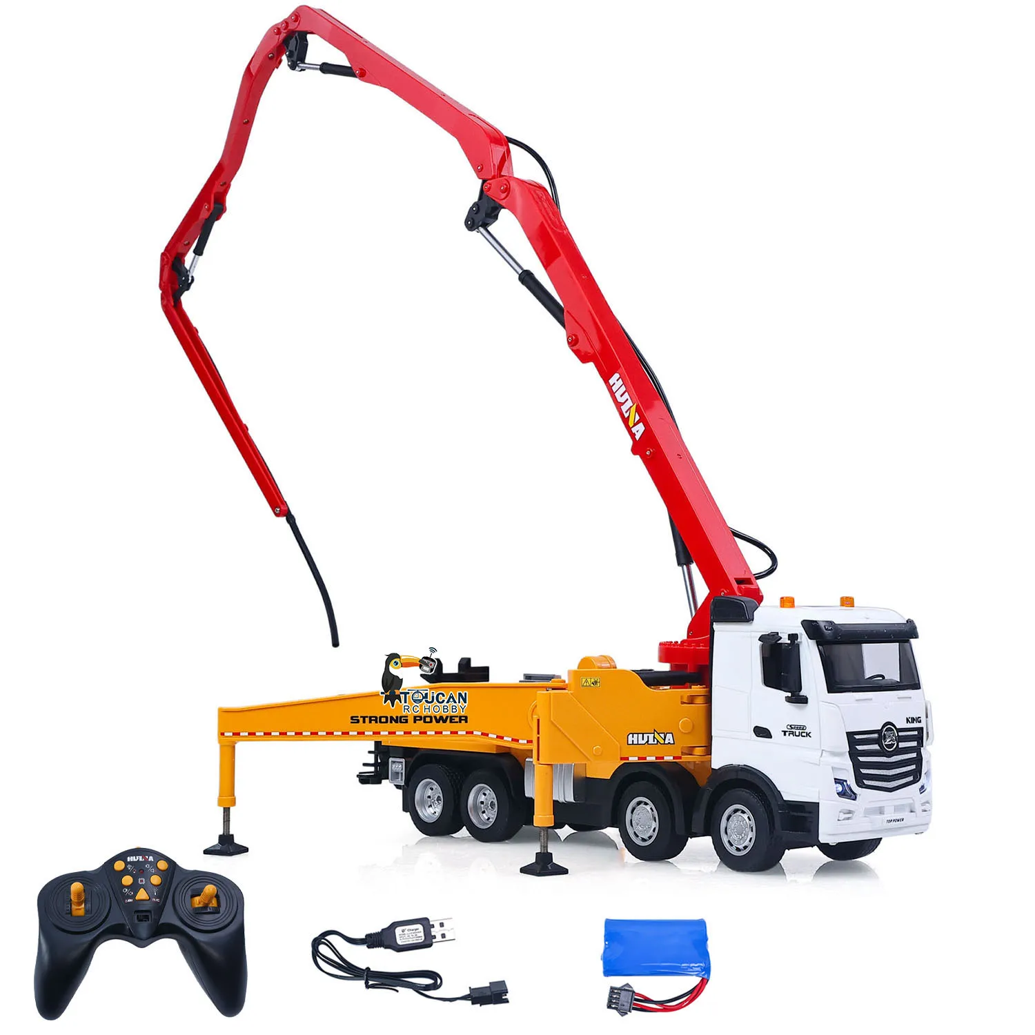 1/18 HUINA Remote Control Concrete Pump Truck 1381 Engineering Vehicle Finished Model RTR Manual Support Leg Light Sound Effects USB Charging Cable