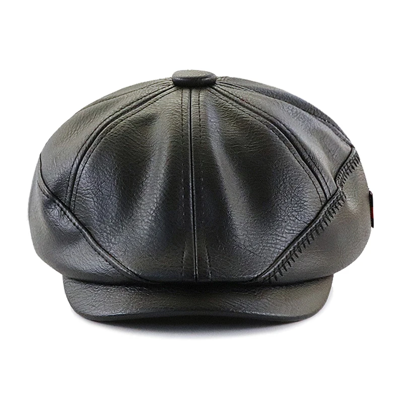 High Quality PU Leather Newsboy Caps Winter Warm Men Solid Casual Retro Beret Hats Octagonal hat Fashion Flat Caps