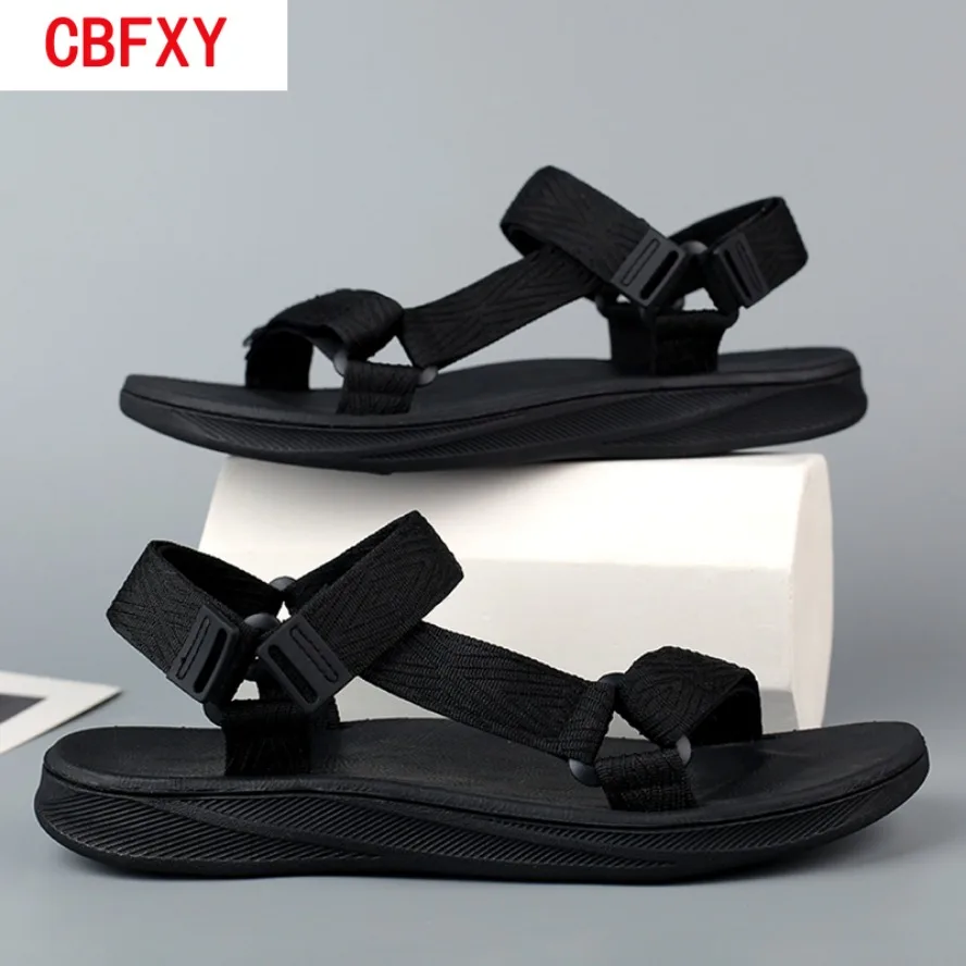 

Classic Black Men Sport Sandals Summer Leisure Beach Holiday Sandals Outdoor Antiskid Breathable Flat Sandals Shoes