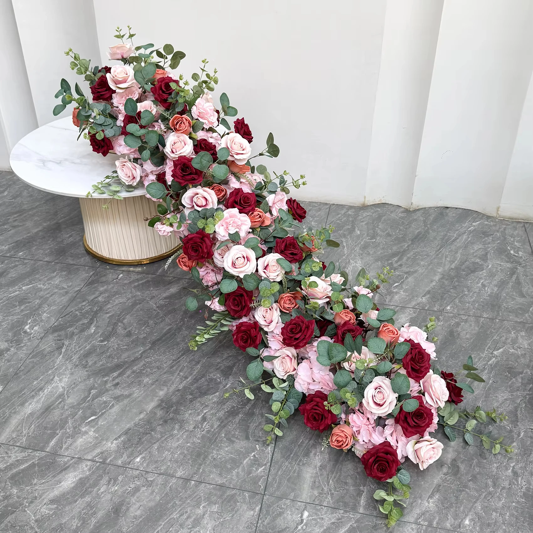 Uflower Rood Oranje Roos pioen Kunstbloem Rij Bruiloft Tafel Middelpunt Bloemen Achtergrond Muur Decor Party Stage Bloemen