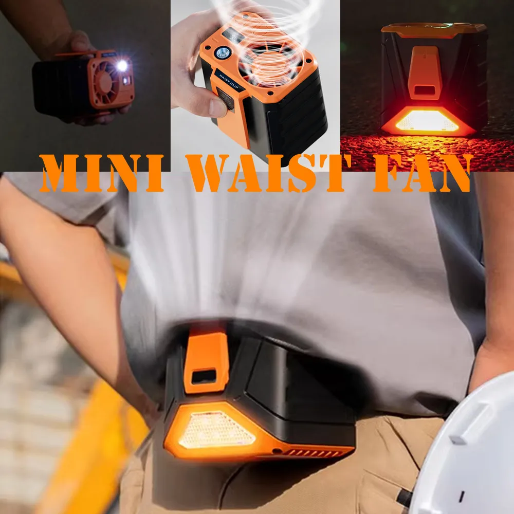 Mini Hanging Waist Fan with light 3 Speeds Cooling Fan 9000mAh Hands-free Belt Fan for Outdoor Hiking Climbing Camping Fishing