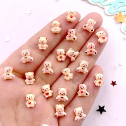 100pcs Resin Colorful Mini Cartoon Love Bowknot Bear Figurine Flatback Nail Art Decor DIY Scrapbook Jewellery Accessories Crafts