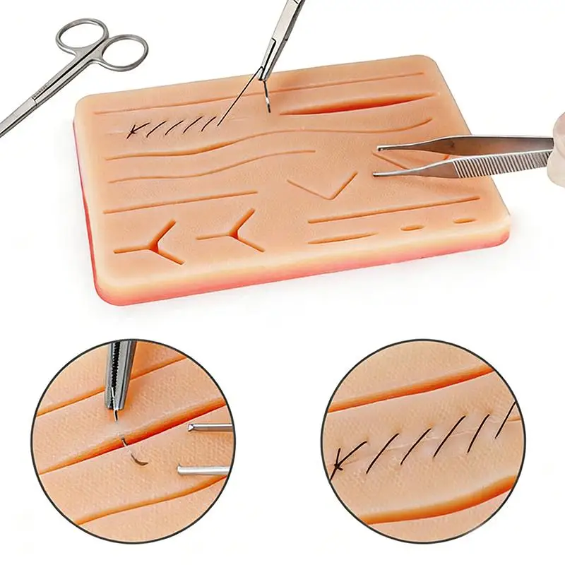 Reusable Surgical Suture Kit Pad Silicone Skin Wounds Suture Practice Traumatic Simulation Wounds Training Teaching Model