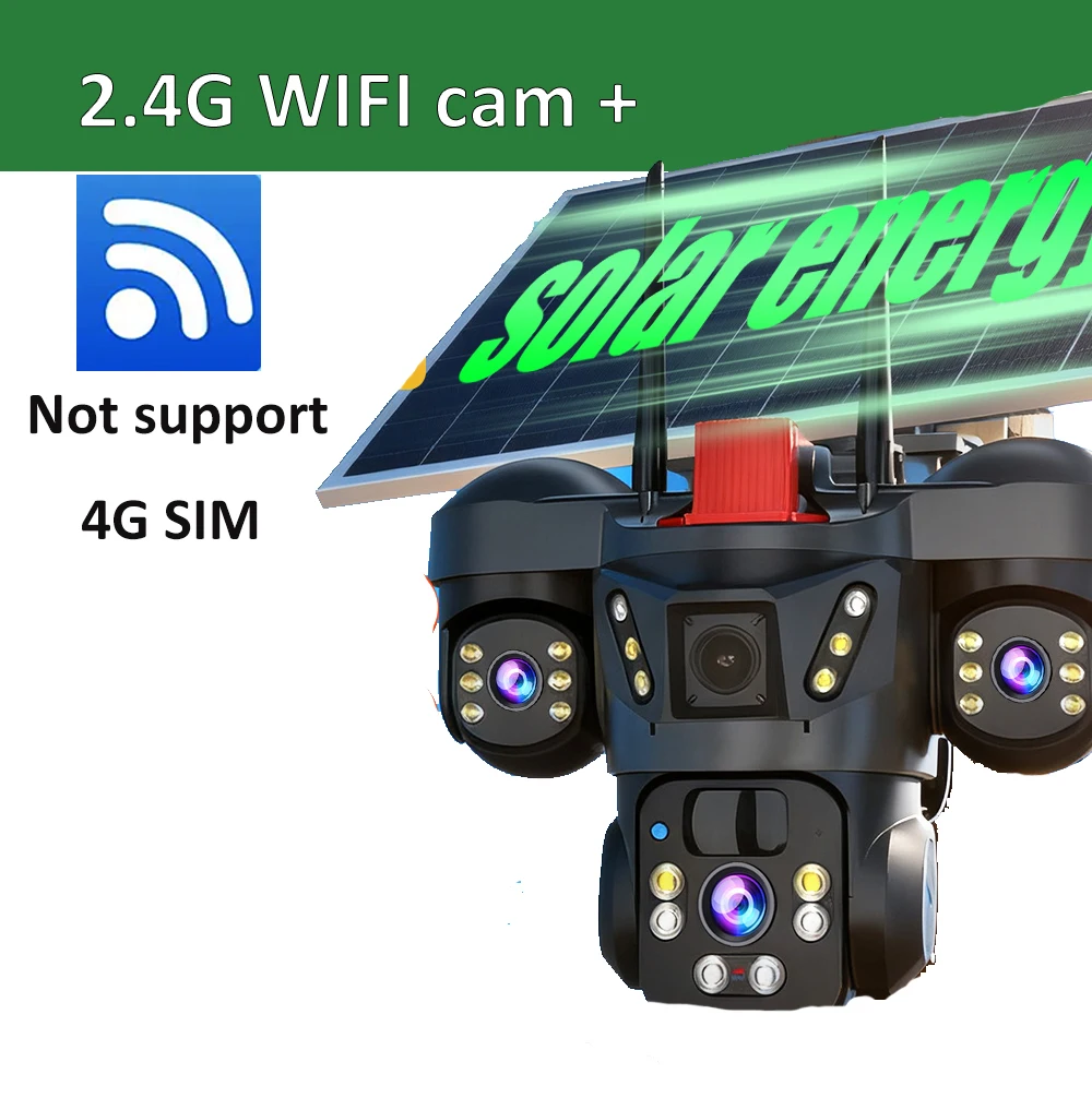 V380 Pro Draadloze Solar Beveiligingscamera Drievoudig Scherm 10X Zoom 4G Simkaart Solar CCTV Lange Batterijduur Draadloze Solar WiFi IP Camera