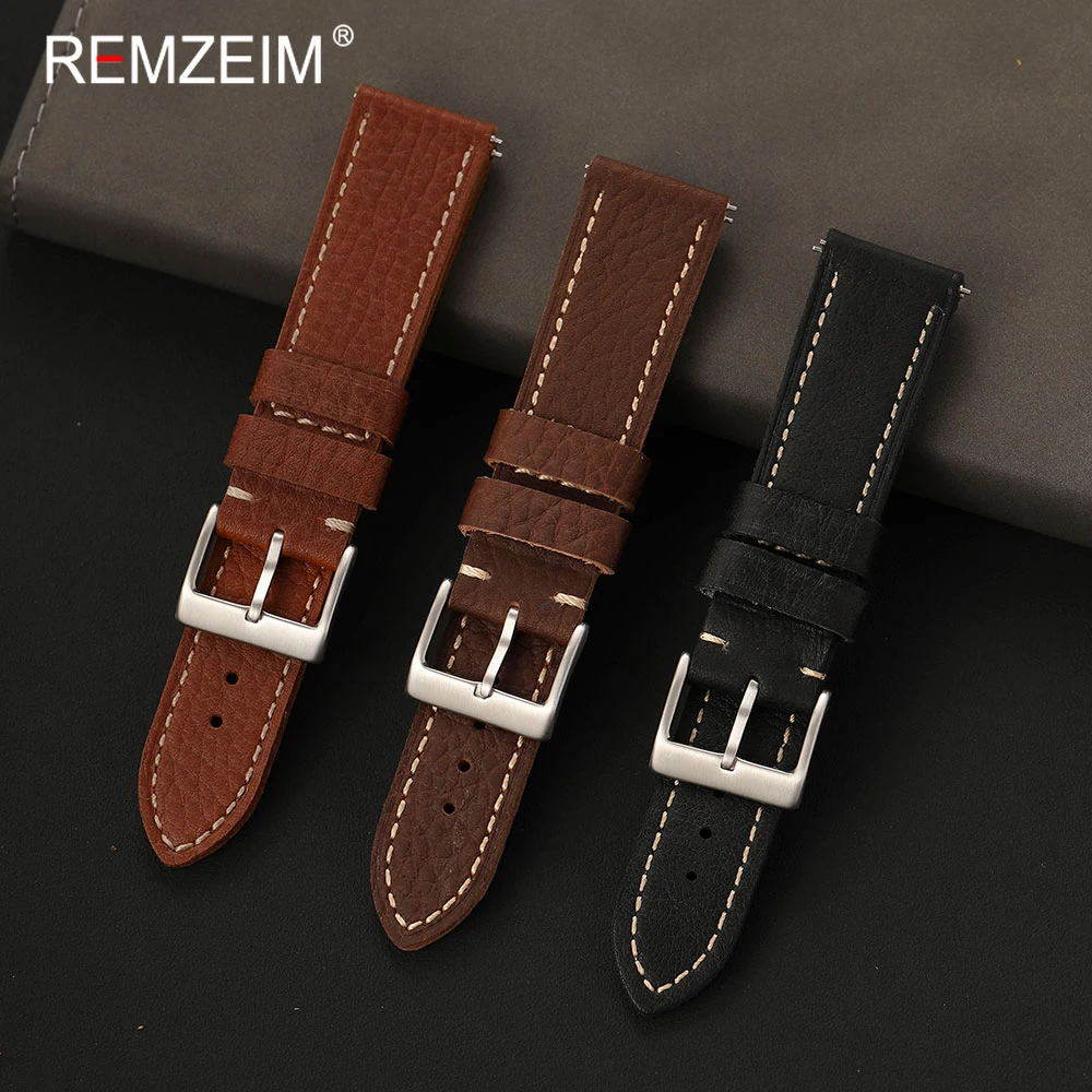 Modisches, bequemes Uhrenarmband mit Lychee-Textur für Damen und Herren, 20 mm, 22 mm, 24 mm, Ersatz-Schnellverschluss-Armband für Smartwatch