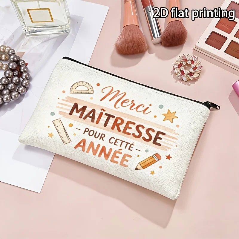 Teacher Thank You Gift Travel French Merci Professeur Makeup Bag with Bilingual Cosmetic Pouch for Educators Compact for Travel