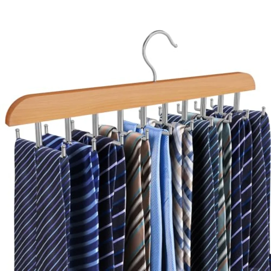 Tie Rack Hanger for Closet, 2 in 1 Belt Tie Hangers with 20 Folding Hooks, 360 Degree Rotating en Tie Holder Organizer for Men