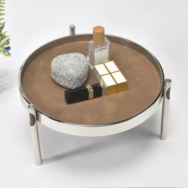 Stainless Steel Leather Tray High Foot Storage Tray Jewelry Trays Cake Stand Display Stand Refreshments Trays Dessert Plate