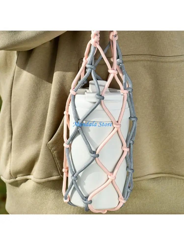 U2JC Woven Nylon Rope Water Bottle Carriers With Buckles and Handle Portable Hanging Bag For Outdoor Hiking Cycling Fitness