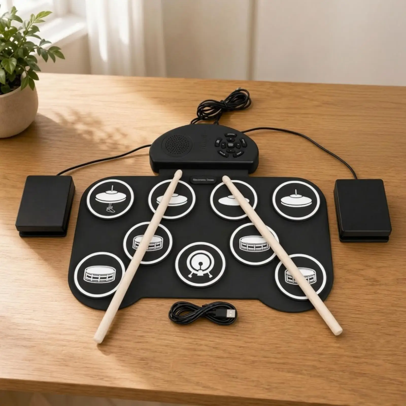 Mini Electronic Drum Set Foldable Drumming Pad with MP3 Input and Headphone Output for Quiet Home Drum Practice