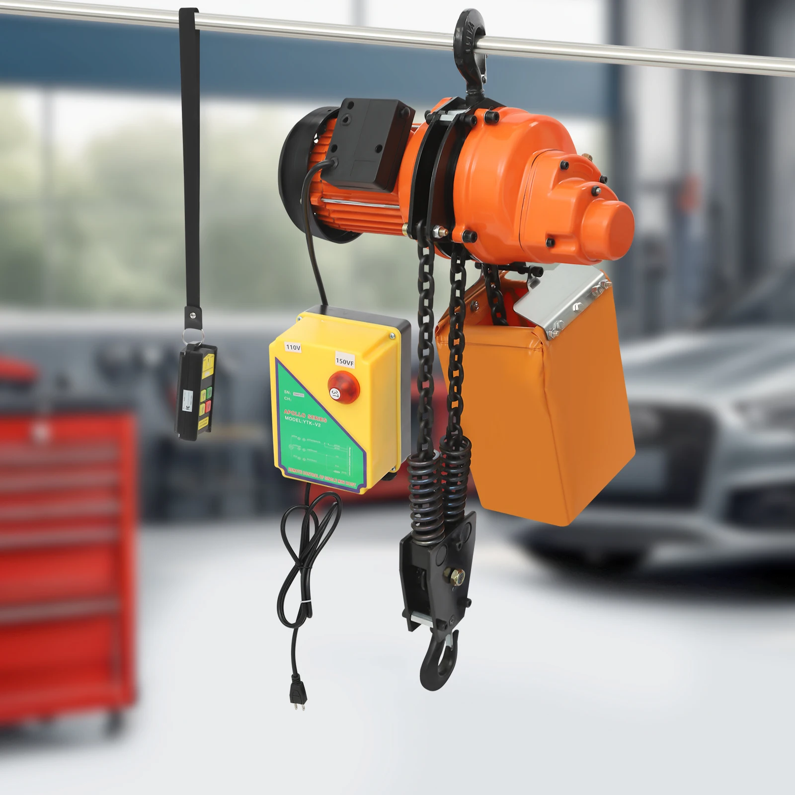 Electric Hoist with Wireless Remote Control 44*20.5*58cm 1300W Electric Hoist 500kg Lifting Capacity for Workshops/Warehouses