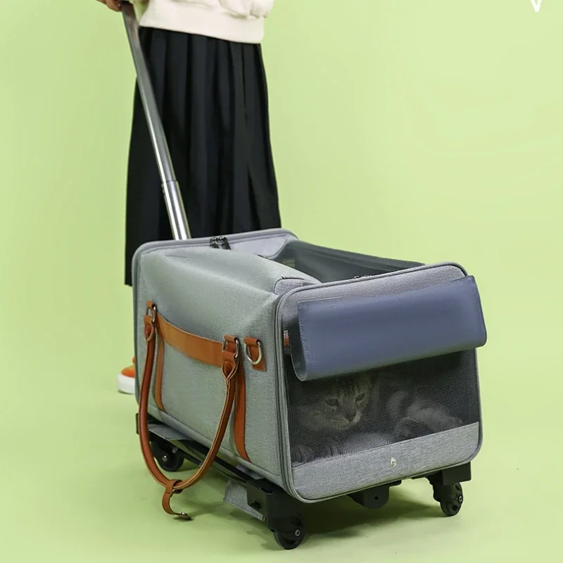 

Portable Pet Carrier Backpack with Wheels Cat Cart Portable Supplies for Going Out Folding Luggage Pets Bag Products Supplies