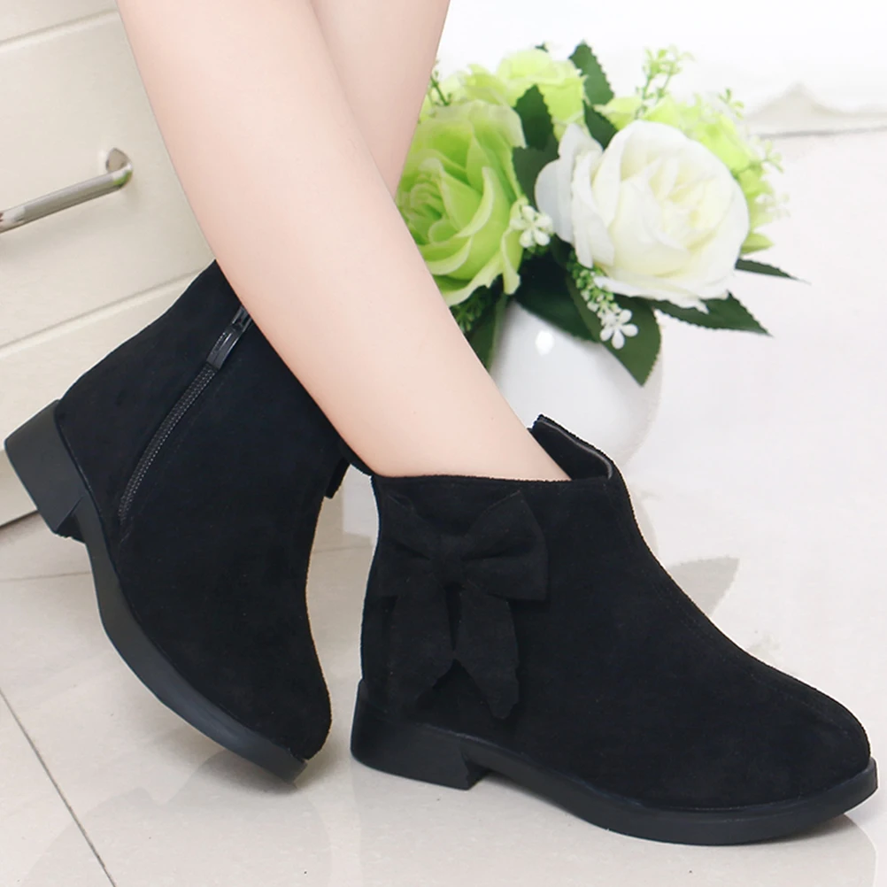 

Children Single Velvet Lined Rubber Sole Girl Shoes Black Ankle Warm AntiSlip Kids Booties Girls Winter Shoes Winter