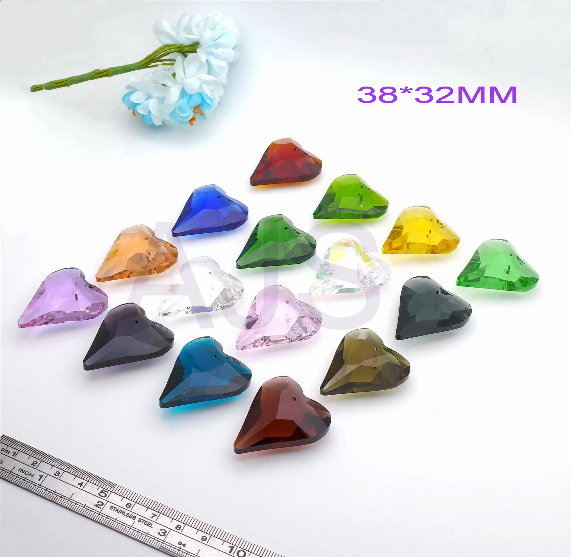 6pcs 38*32MM Crystal Faceted Heart Love Shape Pendants Charms Women Necklace Suncatcher for Jewelry Natural ColorS  DIY