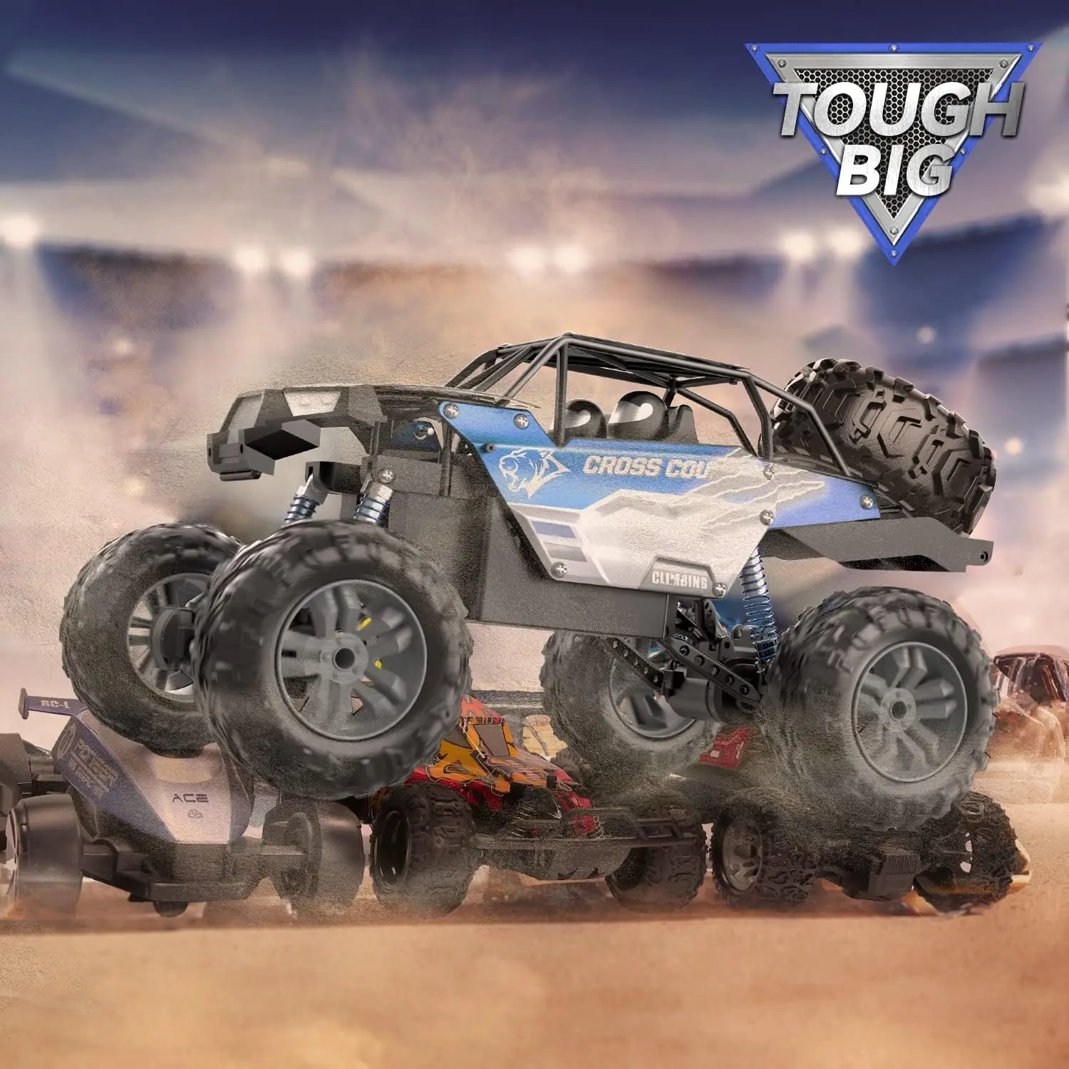 1:8 Scale Monster Truck for Adults and Boys, Remote Control Car with Sound, 4WD All Terrain RC Toy, 2 Batteries 80 Mins