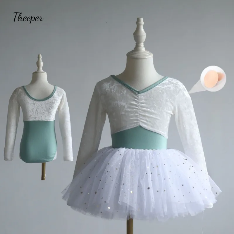 Ballet Dance Leotard Long Sleeve Velvet Warm Plush Fabric Autumn Winter Folk Dance Studio Practice Soft Stretchy Stage Bodysuit