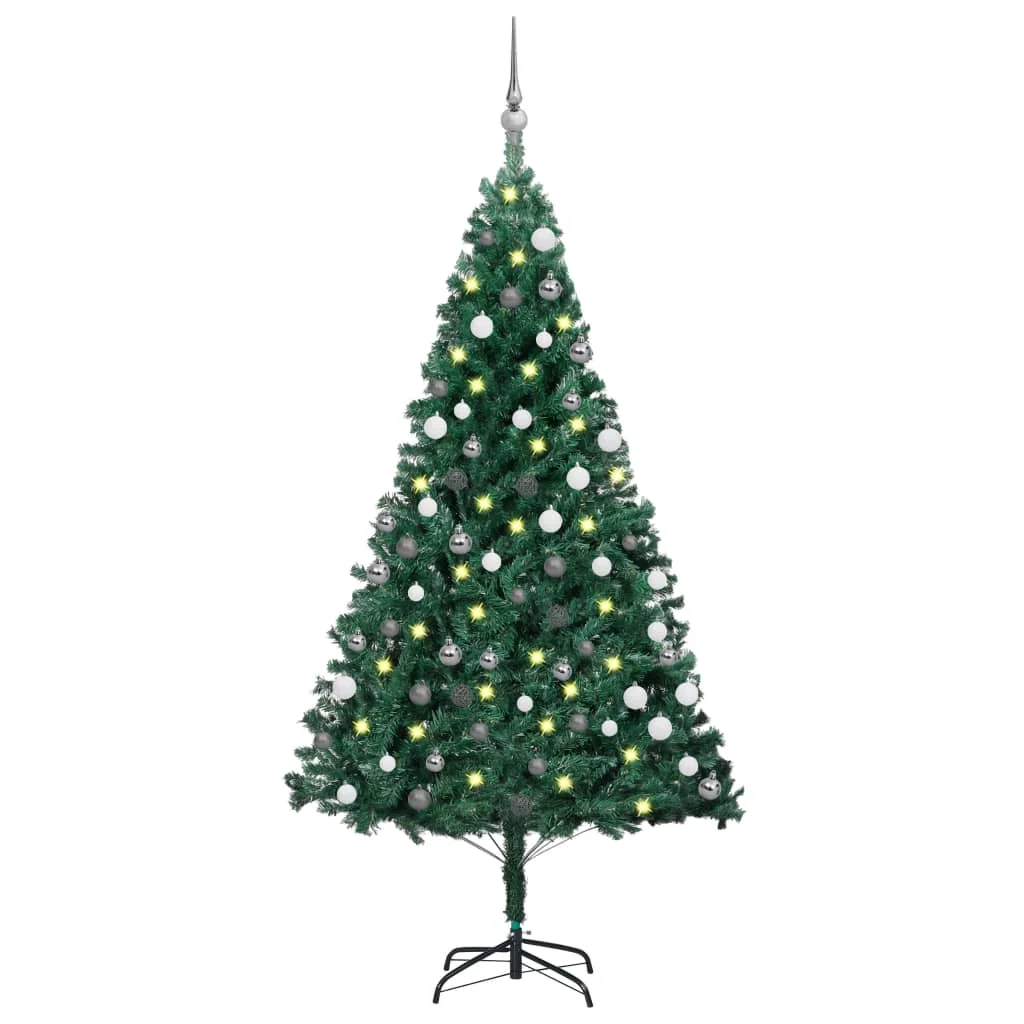 Künstlicher Weihnachtsbaum mit Beleuchtung & Kugeln Grün 150 cm