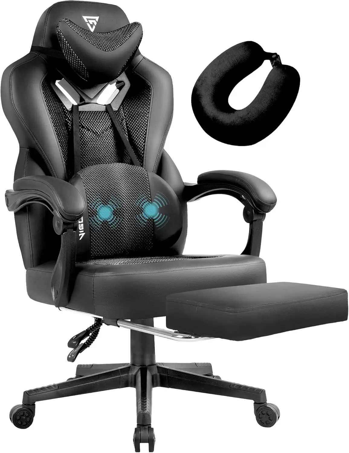 Gaming Chair PRO, Ergonomic Gaming Chairs for Adults Heavy People, Massage Reclining Office Desk Computer Chair with Footrest an