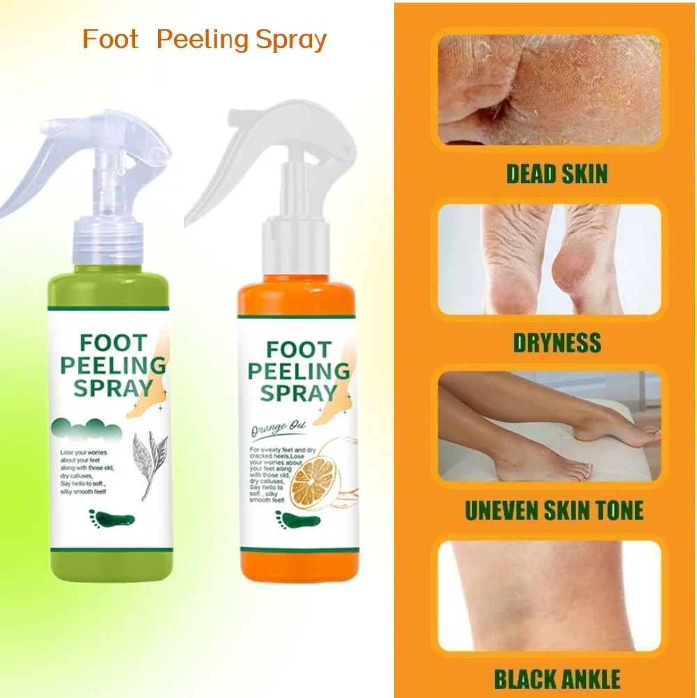 

30/100ml Foot Peeling Spray Natural Orange Green Tea Essence Pedicure Dead Skin Exfoliator Whiten Foot Exfoliating Care Tool