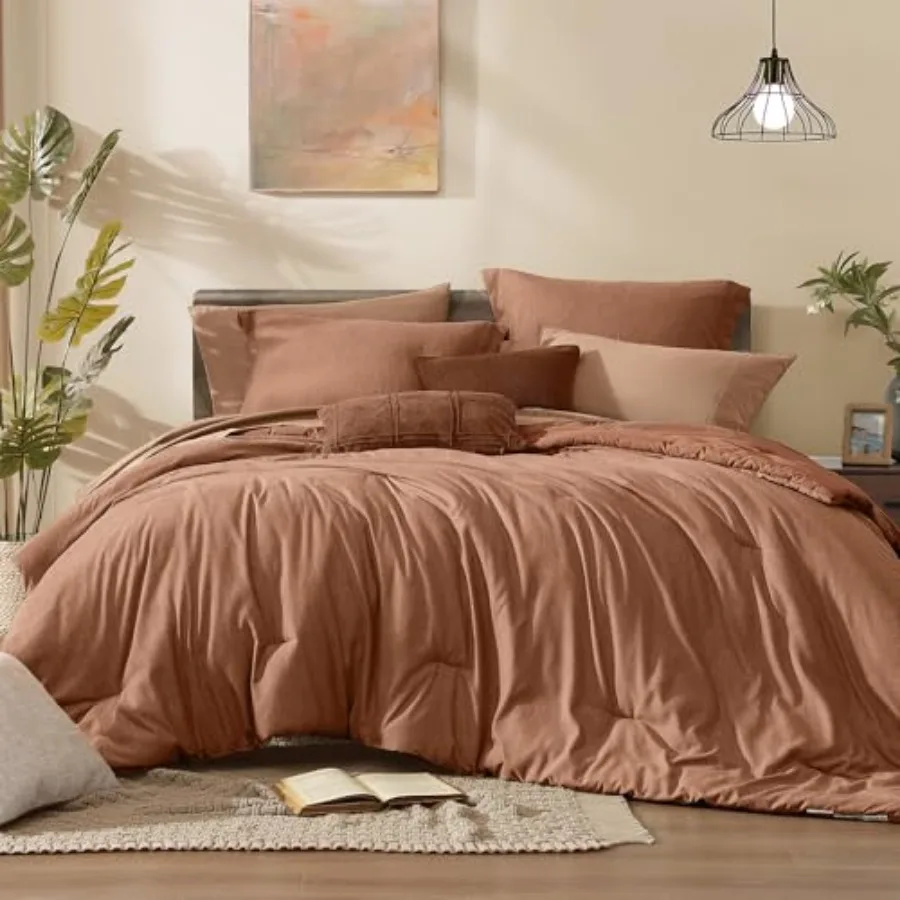 

Comforter Set - 7 Pieces Cationic Dyeing Bed in a Bag Bedding Sets with Comforter, Sheets, Pillowcases and Shams, Reversible Be