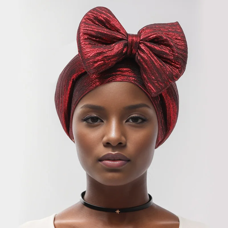 

African Auto Gele Headtie Aso Oke Nigeria Bowknot Turban Cap for Women Muslim Hijab Headscarf Bonnet Already Made Head Wrap Hat