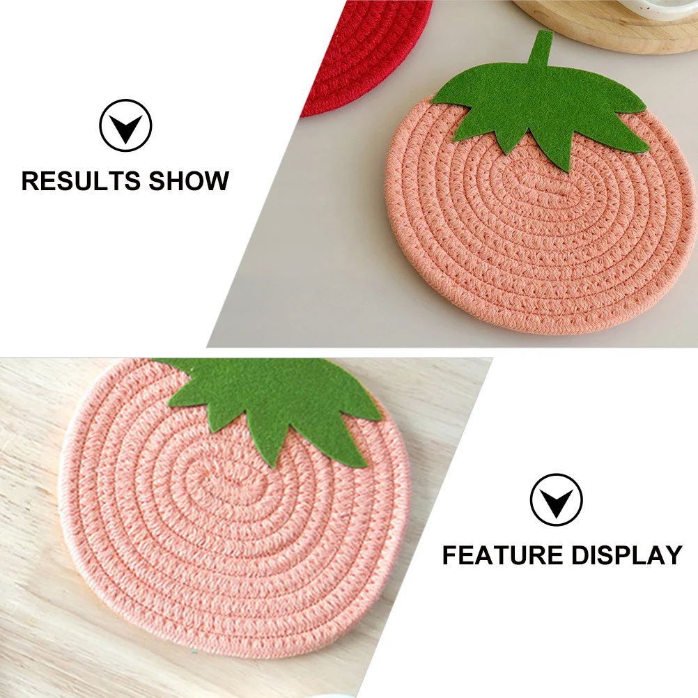 1Pcs Cute Strawberry Woven Cotton Placemat Protective Table Mat for Oil Stain Resistance Kitchen Dining Heat Resistant Bowl